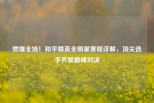 燃爆全场！和平精英全明星赛程详解，顶尖选手齐聚巅峰对决