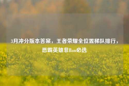 3月冲分版本答案,王者荣耀全位置梯队排行,恶霸英雄非Ban必选