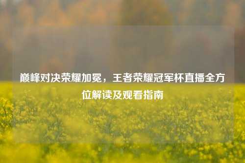 巅峰对决荣耀加冕，王者荣耀冠军杯直播全方位解读及观看指南