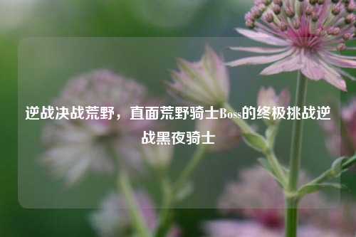 逆战决战荒野，直面荒野骑士Boss的终极挑战逆战黑夜骑士