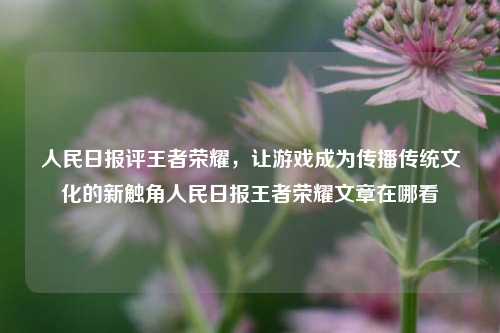 人民日报评王者荣耀，让游戏成为传播传统文化的新触角人民日报王者荣耀文章在哪看