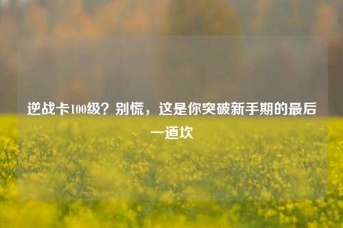 逆战卡100级?别慌,这是你突破新手期的最后一道坎