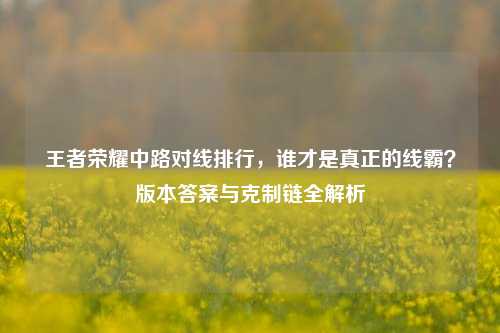 王者荣耀中路对线排行，谁才是真正的线霸？版本答案与克制链全解析